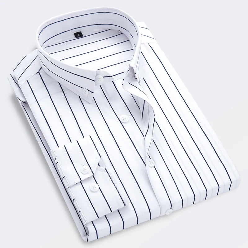 Chemise À Rayures À Manches Longues Slim Fit Pour Hommes | Idéal Pour Le Printemps Et L’Été