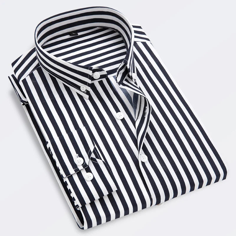 Chemise À Rayures À Manches Longues Slim Fit Pour Hommes | Idéal Pour Le Printemps Et L’Été