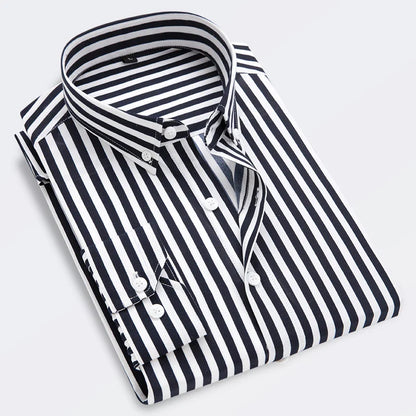 Chemise À Rayures À Manches Longues Slim Fit Pour Hommes | Idéal Pour Le Printemps Et L’Été