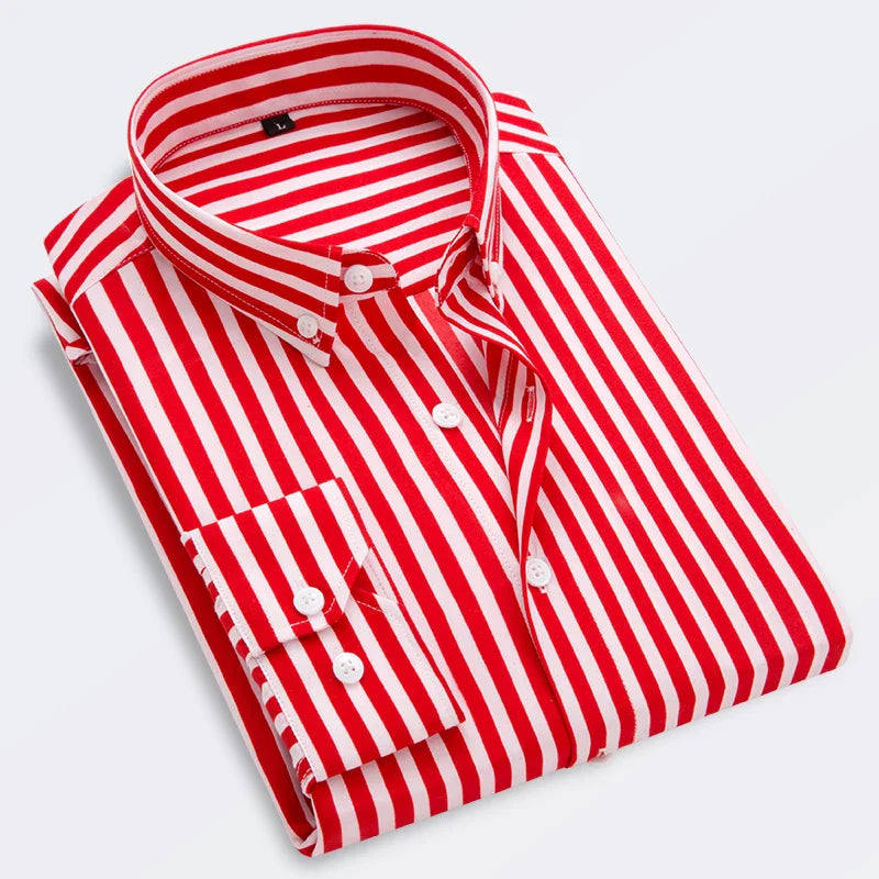 Chemise À Rayures À Manches Longues Slim Fit Pour Hommes | Idéal Pour Le Printemps Et L’Été