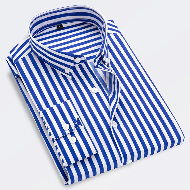 Chemise À Rayures À Manches Longues Slim Fit Pour Hommes | Idéal Pour Le Printemps Et L’Été