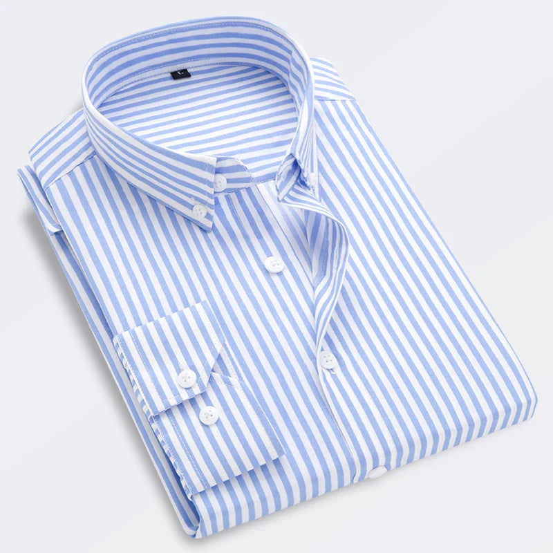 Chemise À Rayures À Manches Longues Slim Fit Pour Hommes | Idéal Pour Le Printemps Et L’Été