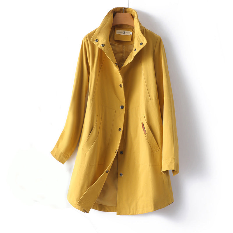 Trenchcoat Midi Avec Col Montant Et Manches Longues Pour Femmes | Idéal Pour Le Travail Ou Les Sorties