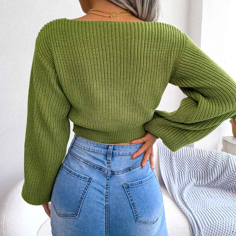 Pull Col V Avec Détail Nœud Et Manches Longues Pour Femme | Idéal Pour Usage Quotidien Et Occasions