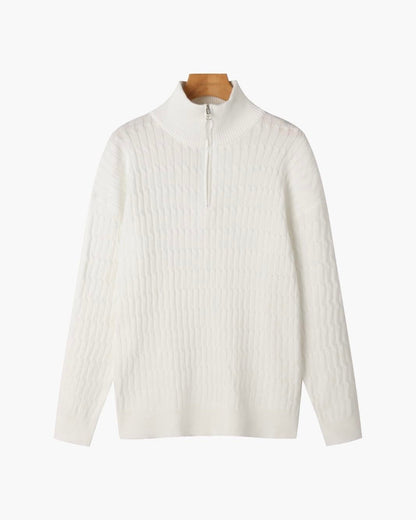 Pull en Maille Torsadée avec Demi-Zip et Col Haut pour Homme | Ideal pour Usage Quotidien