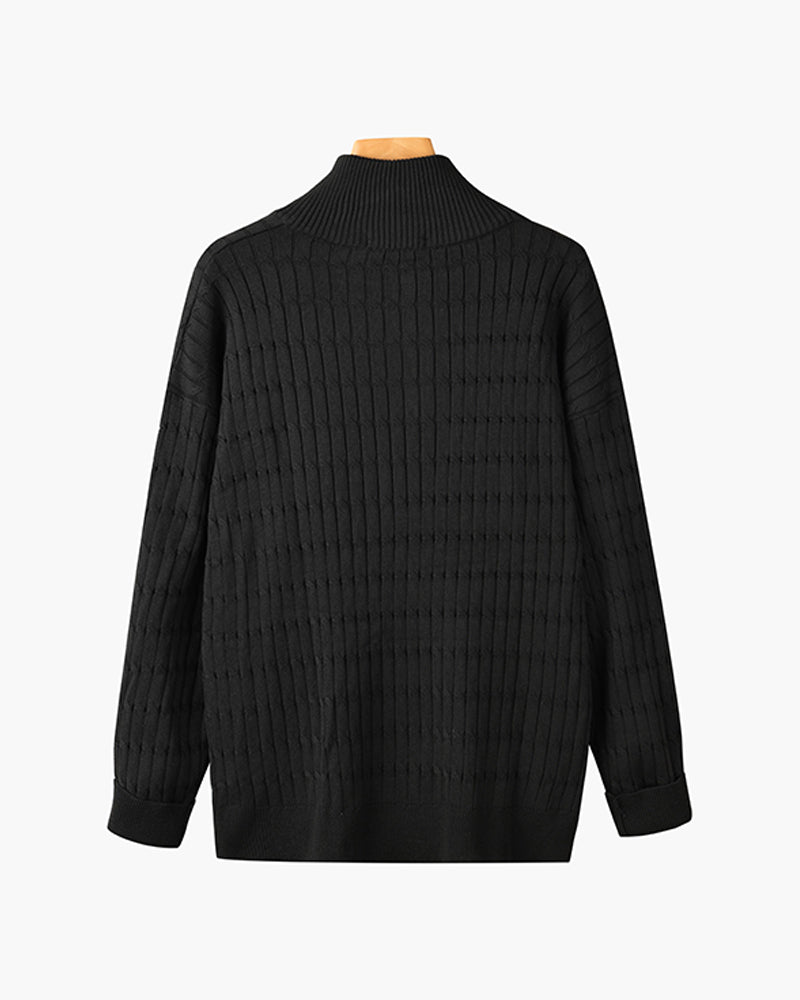 Pull en Maille Torsadée avec Demi-Zip et Col Haut pour Homme | Ideal pour Usage Quotidien