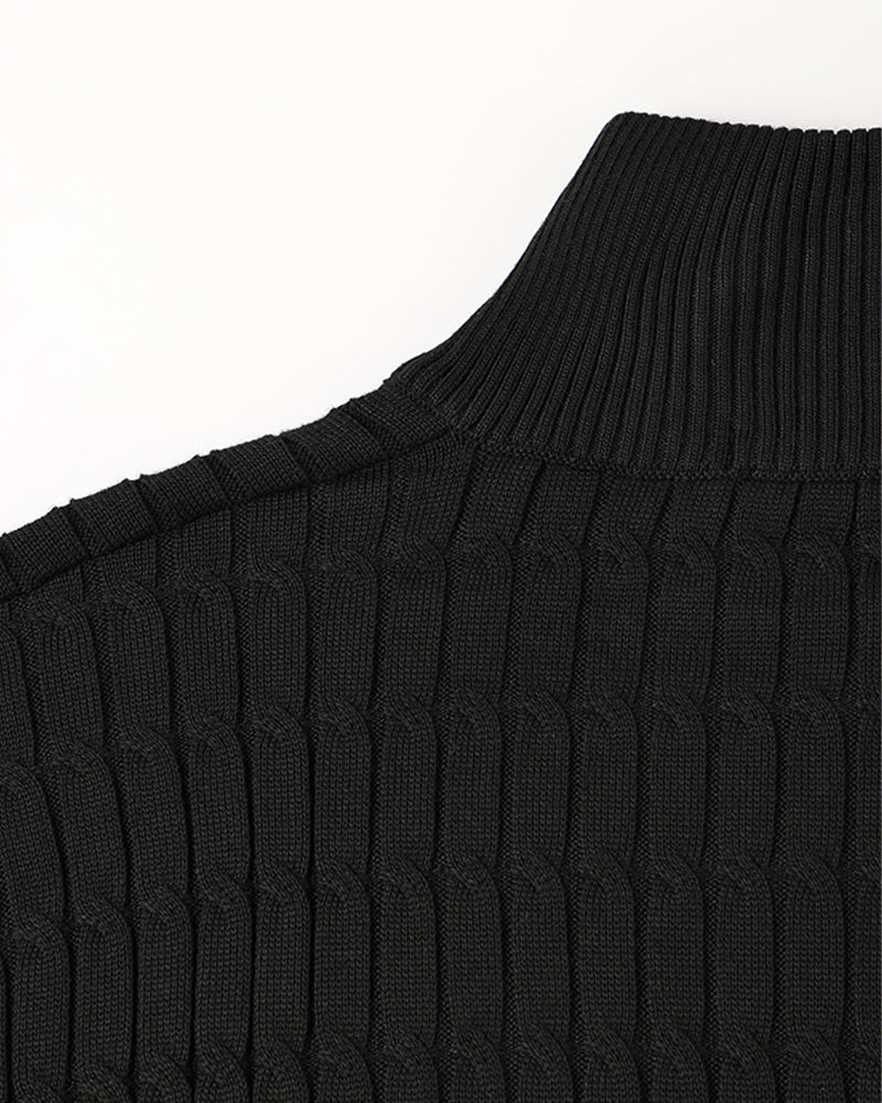 Pull en Maille Torsadée avec Demi-Zip et Col Haut pour Homme | Ideal pour Usage Quotidien
