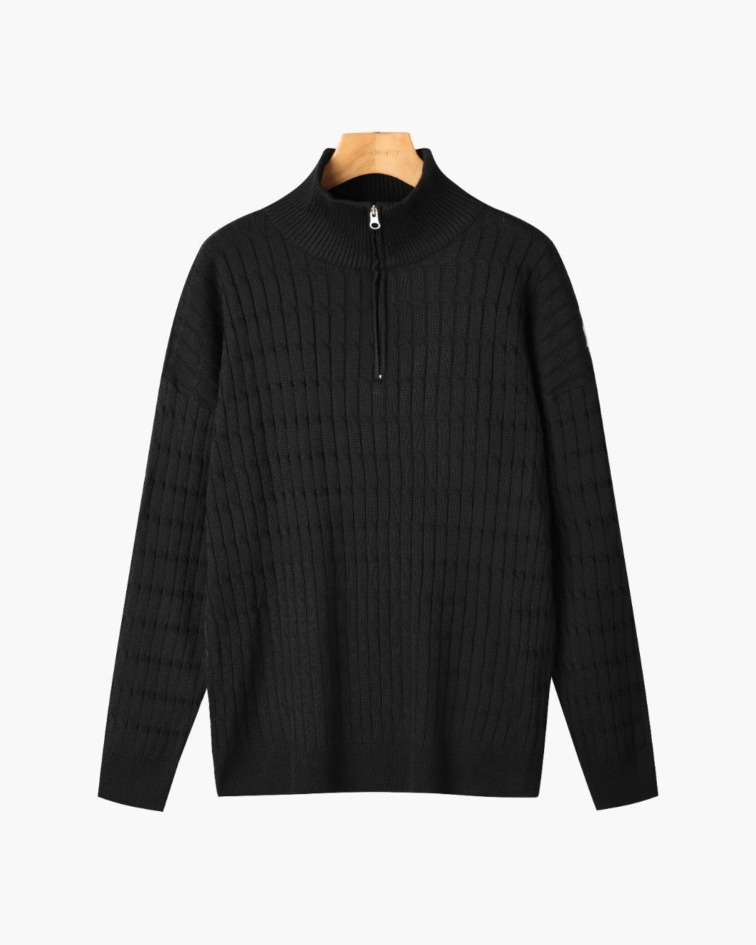 Pull en Maille Torsadée avec Demi-Zip et Col Haut pour Homme | Ideal pour Usage Quotidien