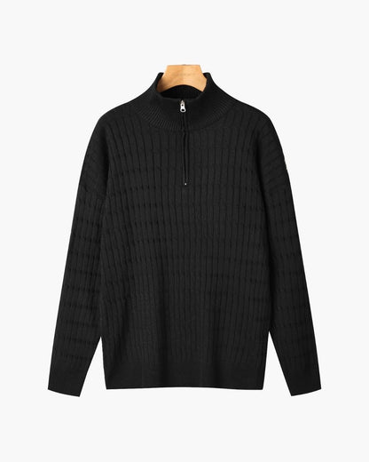 Pull en Maille Torsadée avec Demi-Zip et Col Haut pour Homme | Ideal pour Usage Quotidien