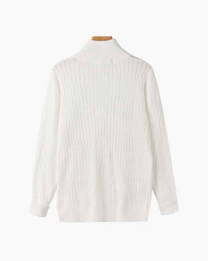 Pull en Maille Torsadée avec Demi-Zip et Col Haut pour Homme | Ideal pour Usage Quotidien