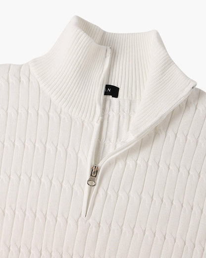 Pull en Maille Torsadée avec Demi-Zip et Col Haut pour Homme | Ideal pour Usage Quotidien