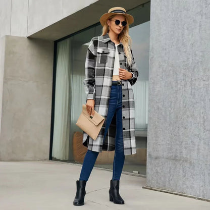 Trench-Coat à Motif à Carreaux avec Fentes Latérales et Poches pour Femmes | Idéal pour Mi-Saison