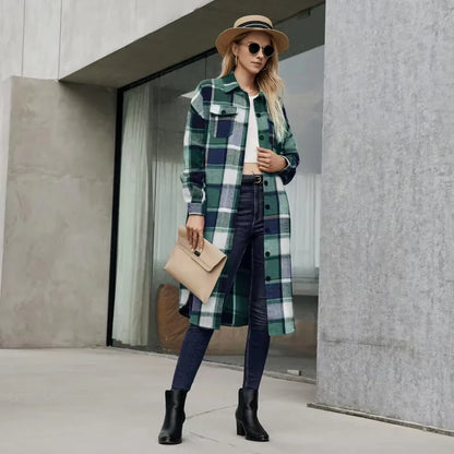 Trench-Coat à Motif à Carreaux avec Fentes Latérales et Poches pour Femmes | Idéal pour Mi-Saison