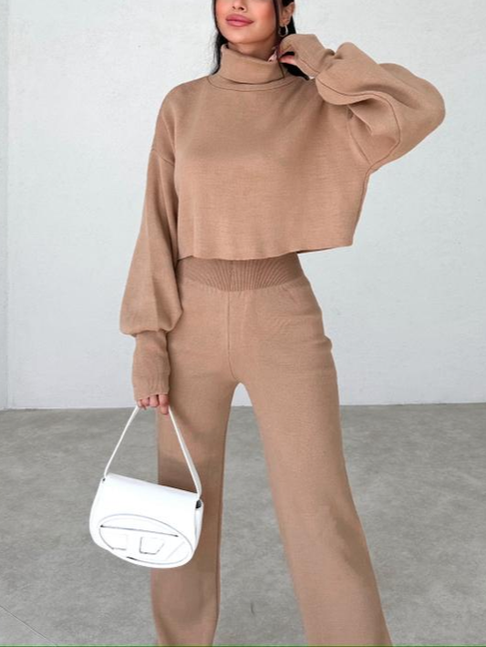 Ensemble Tricoté avec Col Roulé Et Manches Longues pour Femme | Idéal pour L’Automne Et L’Hiver