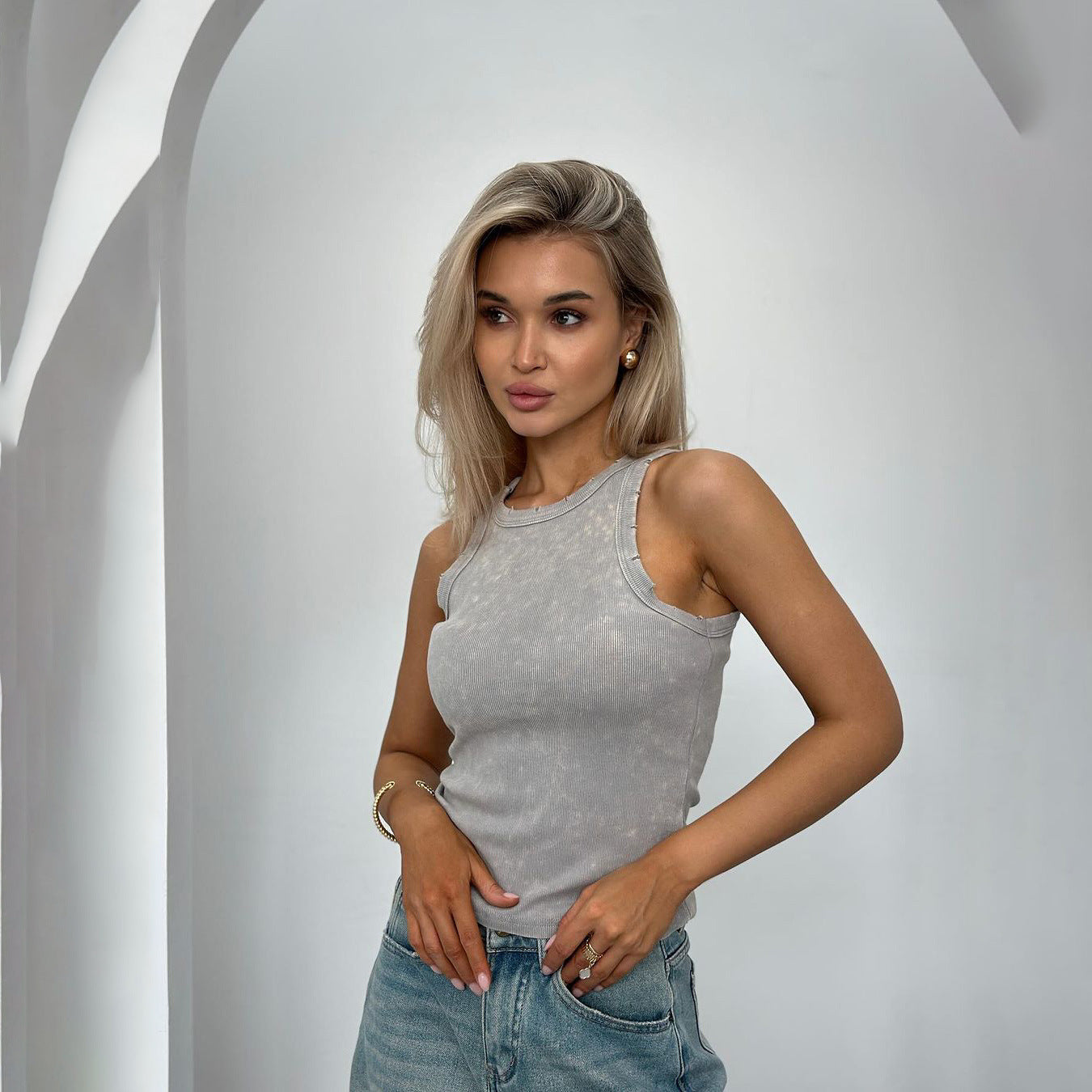 Top Sans Manches Texturé À Coupe Ajustée Pour Femme | Idéal Pour Usage Quotidien Et Saison Chaude