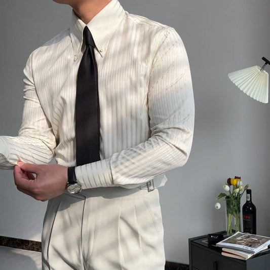 Chemise À Rayures pour Homme avec Col Large Et Manches Longues | Idéale pour Le Printemps