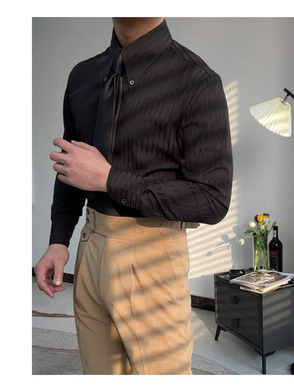 Chemise À Rayures pour Homme avec Col Large Et Manches Longues | Idéale pour Le Printemps