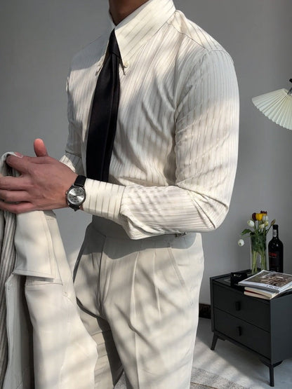 Chemise À Rayures pour Homme avec Col Large Et Manches Longues | Idéale pour Le Printemps
