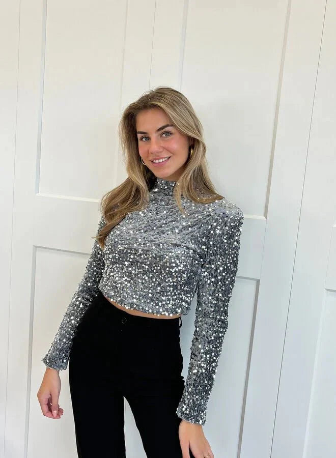 Top À Paillettes Avec Encolure Ronde Pour Femme | Idéal Pour Les Occasions Festives Et Soirées