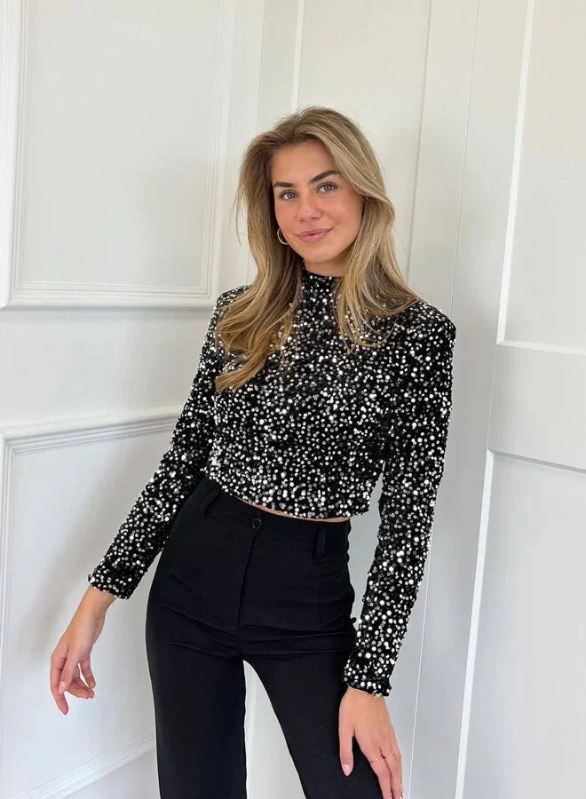 Top À Paillettes Avec Encolure Ronde Pour Femme | Idéal Pour Les Occasions Festives Et Soirées