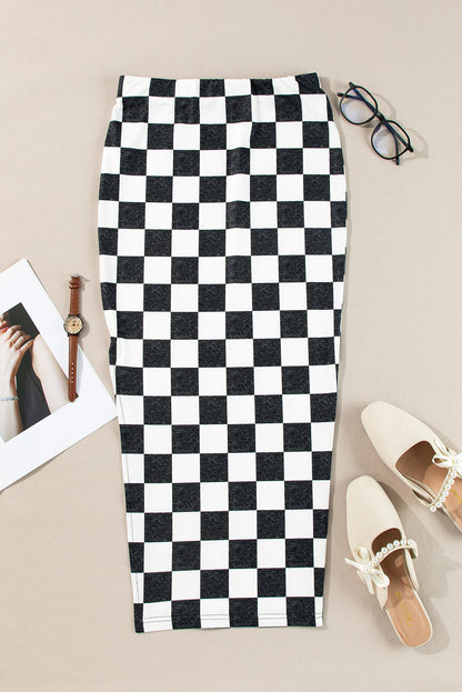 Jupe Midi À Carreaux Avec Fente Latérale Pour Femme | Idéal Pour Usage Quotidien Et Professionnel