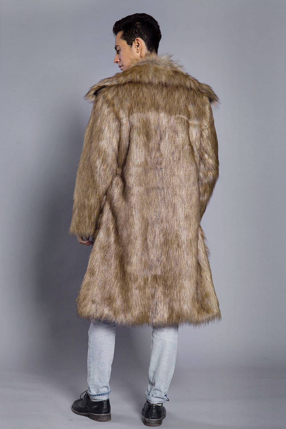 Manteau Long Imitation Fourrure avec Col Large pour Homme | Idéal pour La Saison Froide