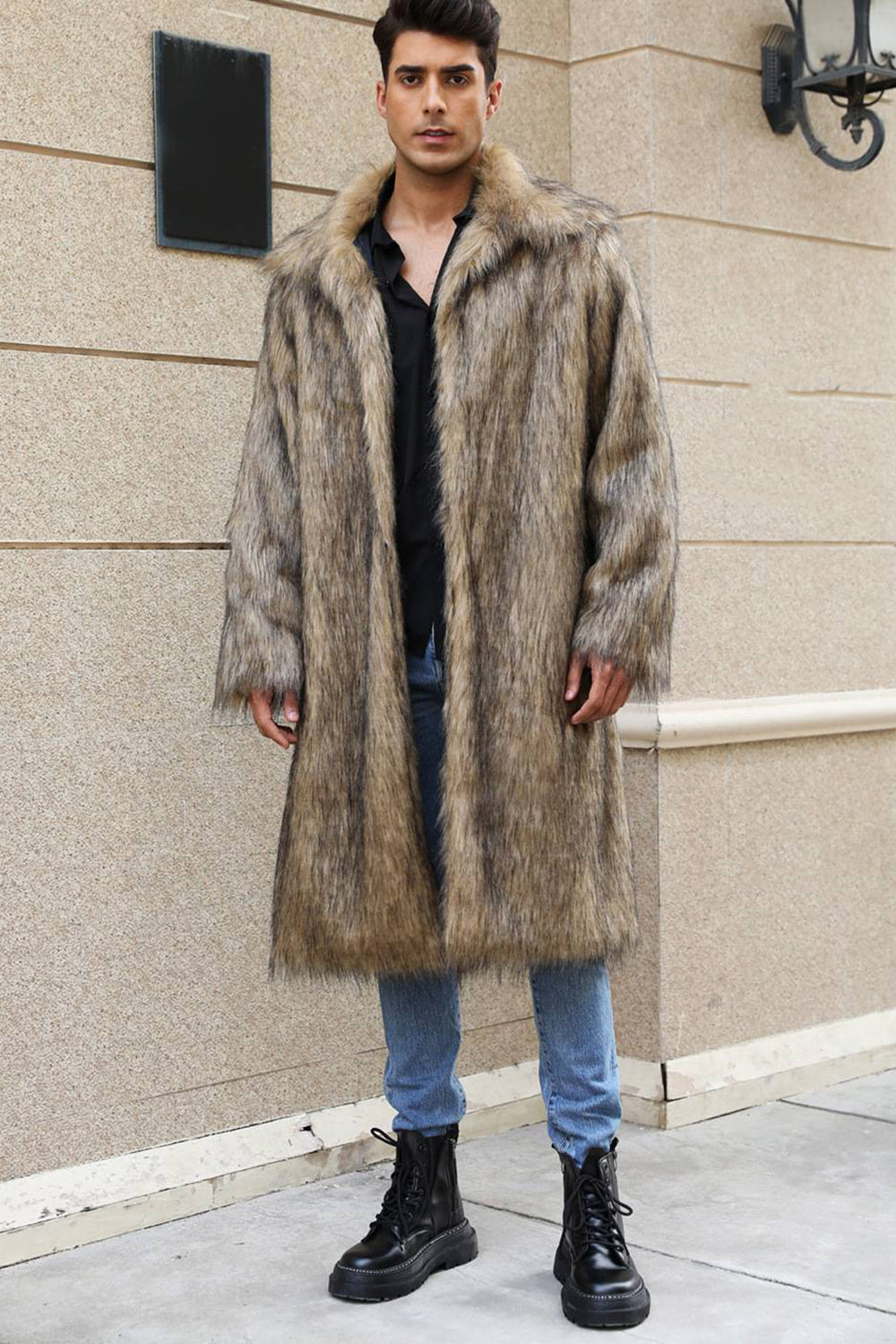Manteau Long Imitation Fourrure avec Col Large pour Homme | Idéal pour La Saison Froide