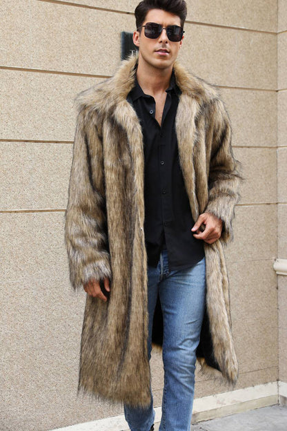 Manteau Long Imitation Fourrure avec Col Large pour Homme | Idéal pour La Saison Froide