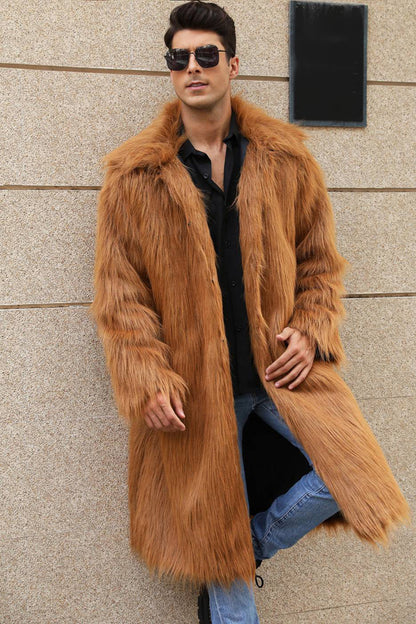 Manteau Long Imitation Fourrure avec Col Large pour Homme | Idéal pour La Saison Froide