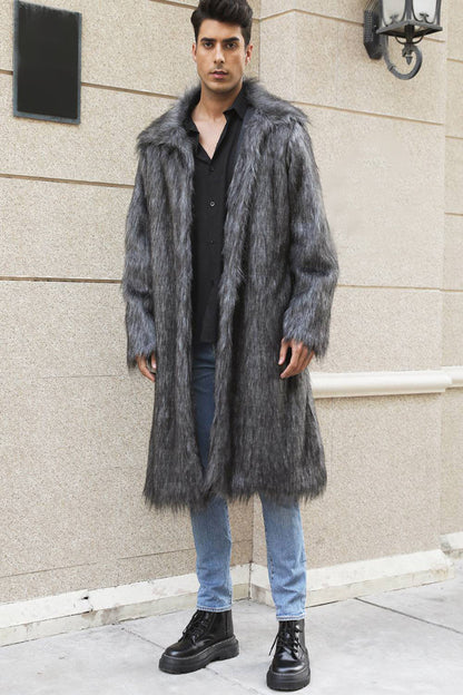 Manteau Long Imitation Fourrure avec Col Large pour Homme | Idéal pour La Saison Froide
