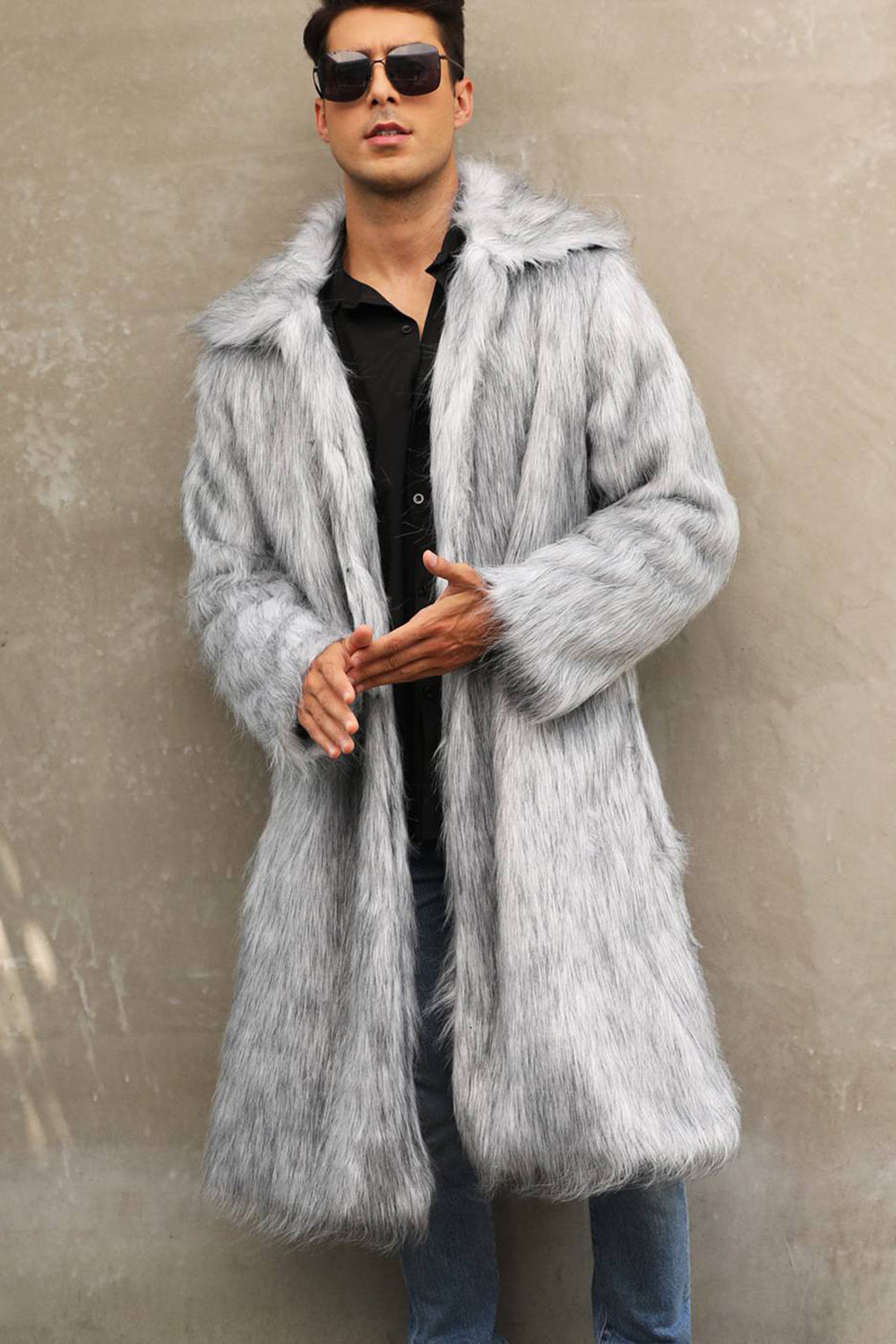 Manteau Long Imitation Fourrure avec Col Large pour Homme | Idéal pour La Saison Froide