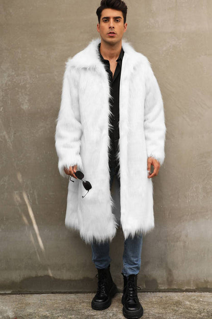 Manteau Long Imitation Fourrure avec Col Large pour Homme | Idéal pour La Saison Froide