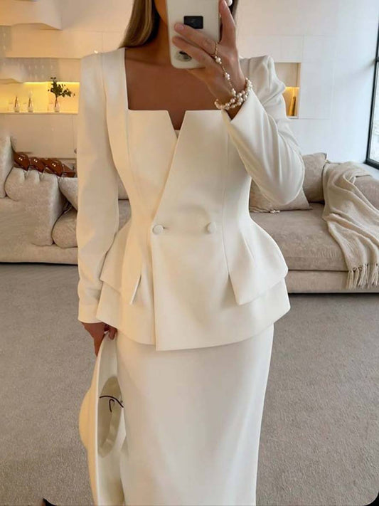 Ensemble Deux Pièces avec Blazer à Boutons et Jupe Longue Taille Haute pour Femme | Idéal pour un Usage Professionnel