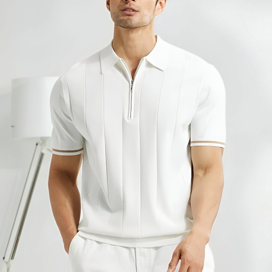 Polo à Manches Courtes avec Fermeture Zippée et Détails Rayés pour Homme | Idéal pour le Quotidien