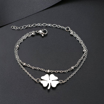 Bracelet trèfle à double chaîne pour femmes