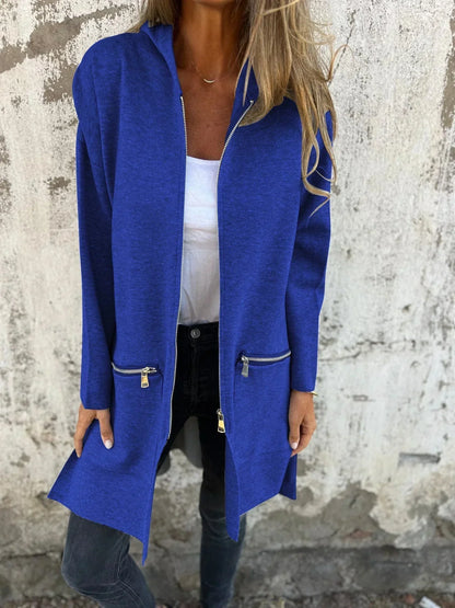 Gilet long zippé à capuche pour femmes