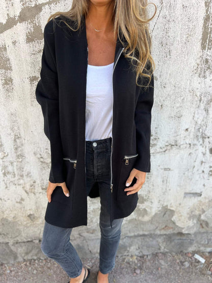 Gilet long zippé à capuche pour femmes