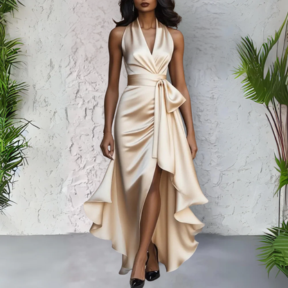 Robe Maxi Portefeuille Sans Manches Avec Ceinture Nouée Pour Femme | Idéale Pour Les Occasions Et Les Événements
