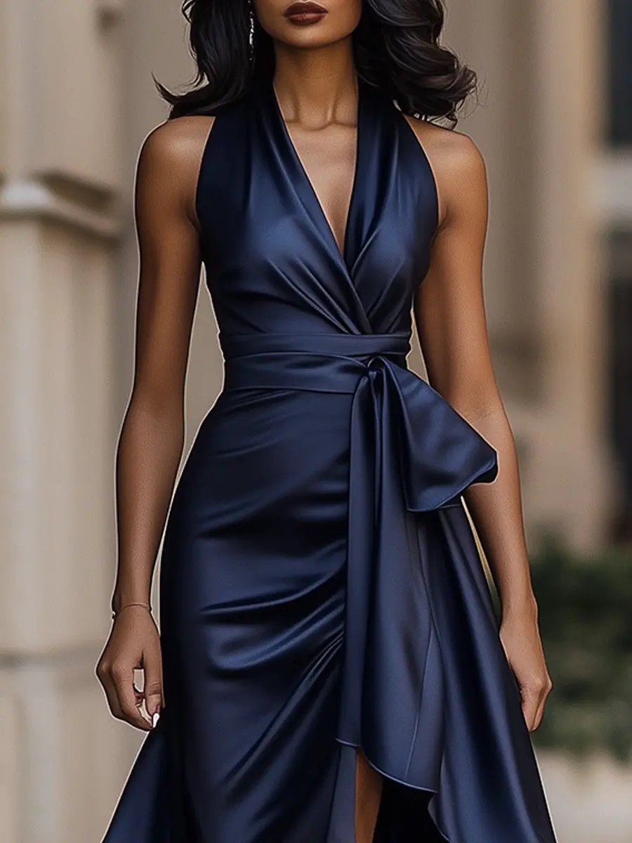 Robe Maxi Portefeuille Sans Manches Avec Ceinture Nouée Pour Femme | Idéale Pour Les Occasions Et Les Événements
