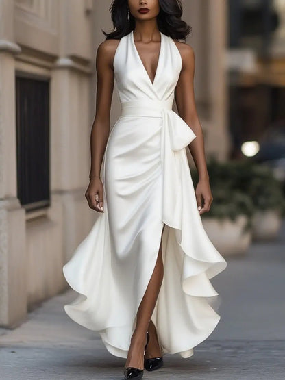 Robe Maxi Portefeuille Sans Manches Avec Ceinture Nouée Pour Femme | Idéale Pour Les Occasions Et Les Événements