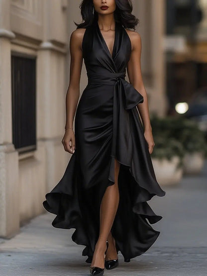 Robe Maxi Portefeuille Sans Manches Avec Ceinture Nouée Pour Femme | Idéale Pour Les Occasions Et Les Événements