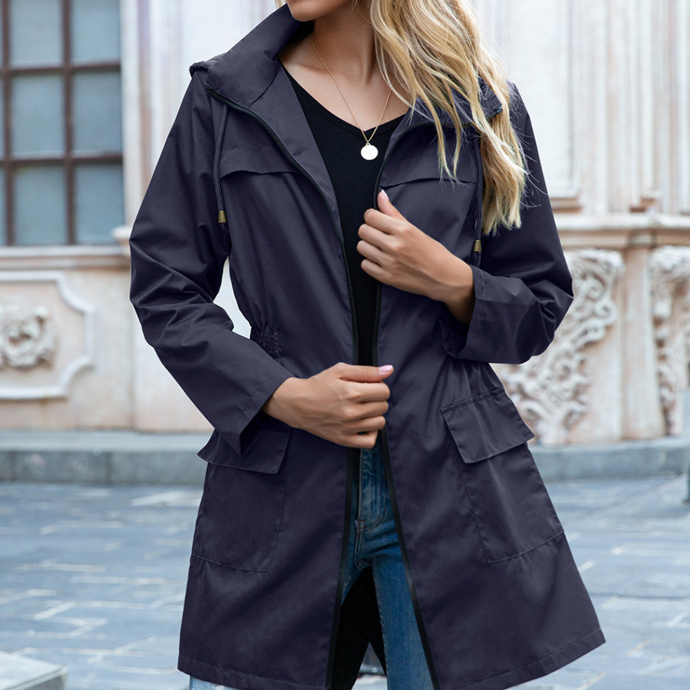 Veste mi-longue à capuche pour femmes