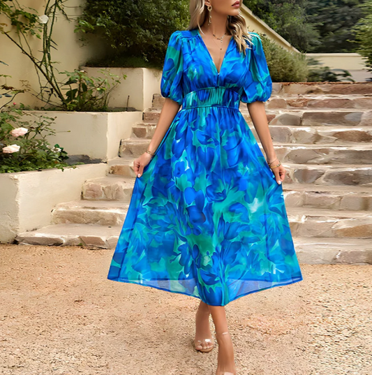 Robe Midi Avec Col En V Et Coupe Cintrée Pour Femme | Idéale Pour Événements Et Sorties