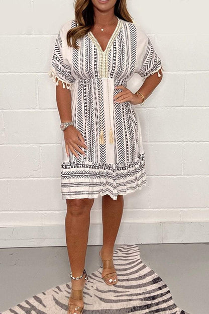 Robe Midi À Motif Bohème Avec Col En V Pour Femme | Idéale Pour L'Été Et Les Sorties Décontractées