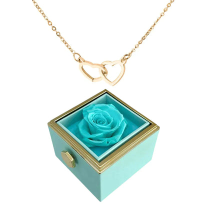 Boîte Cadeau avec Rose Préservée Et Collier Double Cœur | Idéale pour Offrir