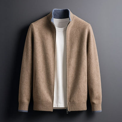 Cardigan zippé à col montant et bordures contrastées pour homme | Idéal pour l'automne