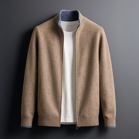 Cardigan zippé à col montant et bordures contrastées pour hommes