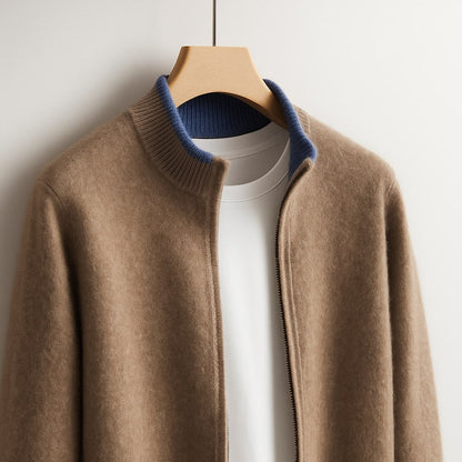 Cardigan zippé à col montant et bordures contrastées pour homme | Idéal pour l'automne