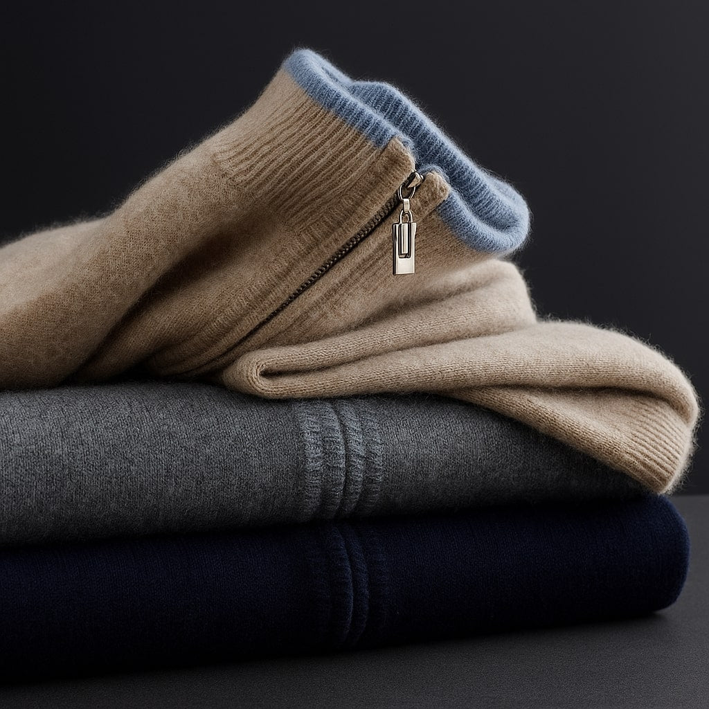 Cardigan zippé à col montant et bordures contrastées pour homme | Idéal pour l'automne