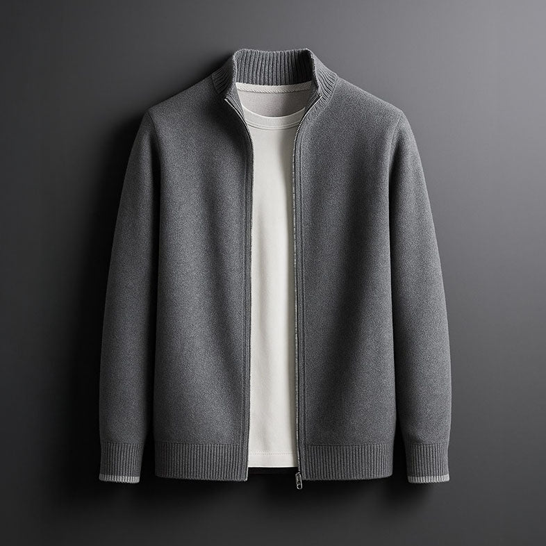Cardigan zippé à col montant et bordures contrastées pour homme | Idéal pour l'automne